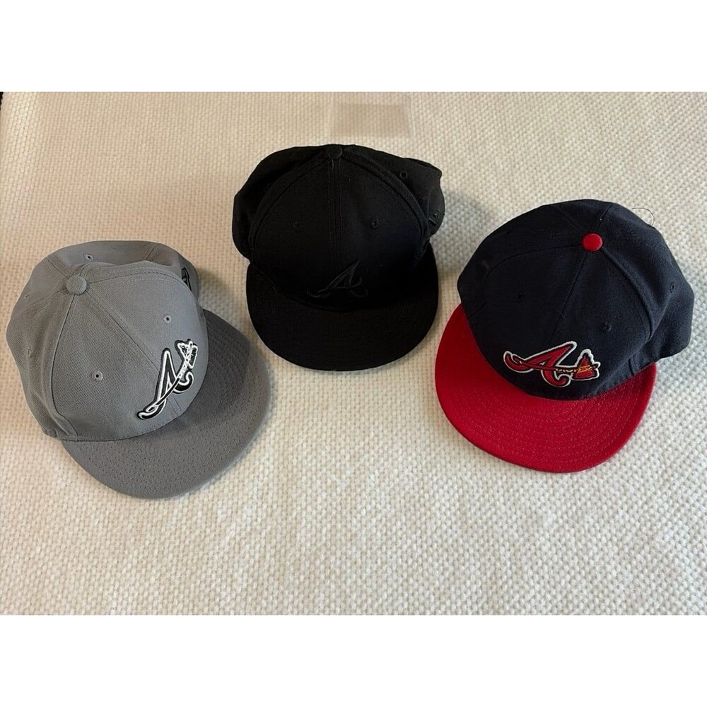 Lot of 3 New Era Atlanta Braves 59FIFTY Fitted Caps MLB Baseball Hats Gray Black